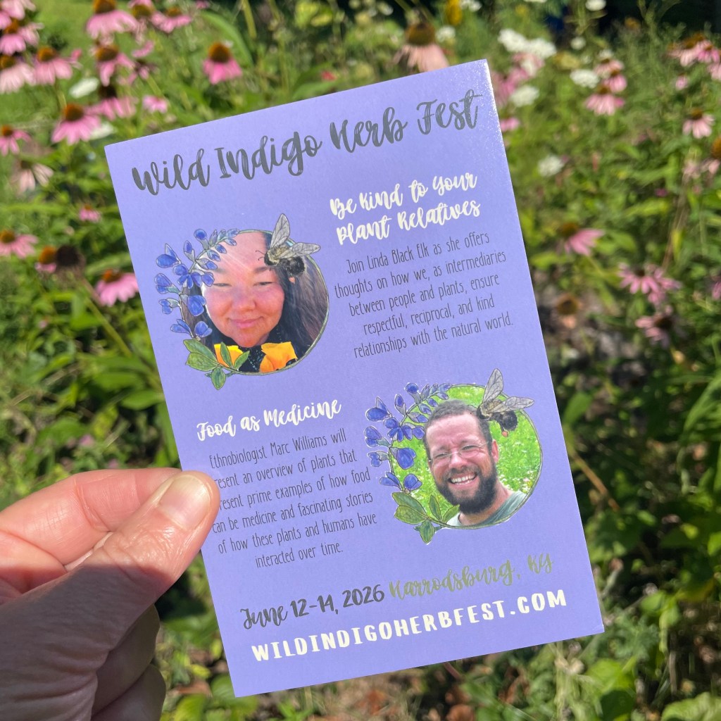 A photo of the Wild Indigo Herb Fest postcard featuring our keynote speakers.